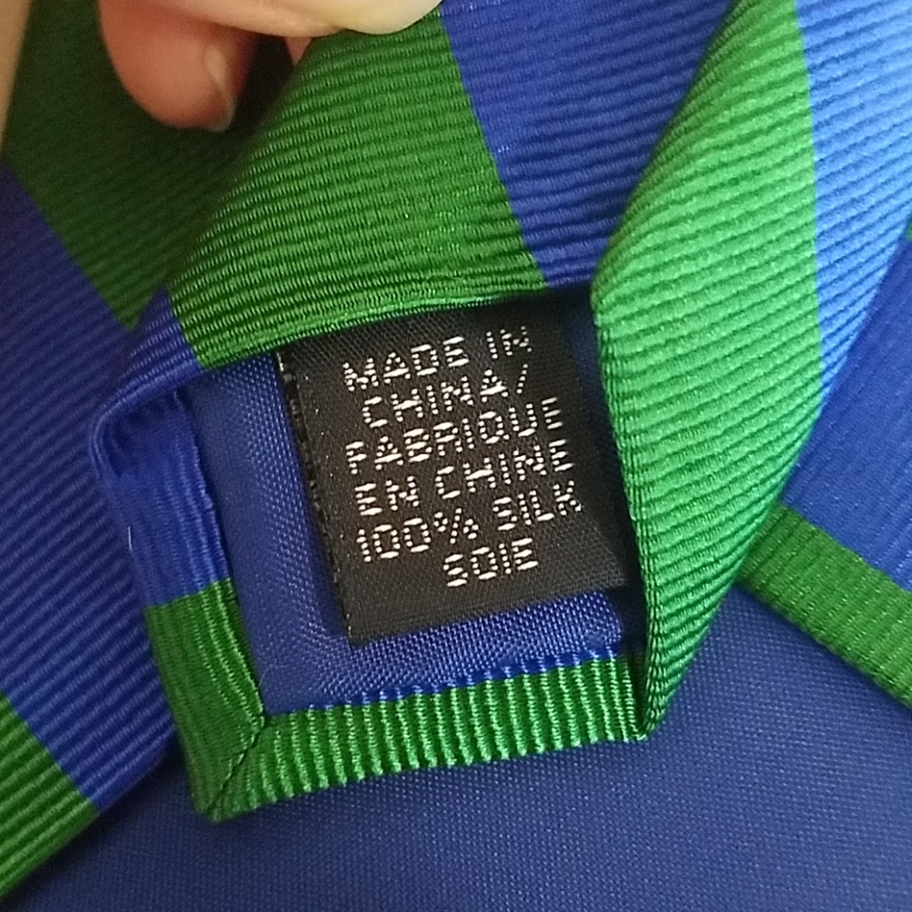 Bright green and blue silk tie - Picture 4 of 4
